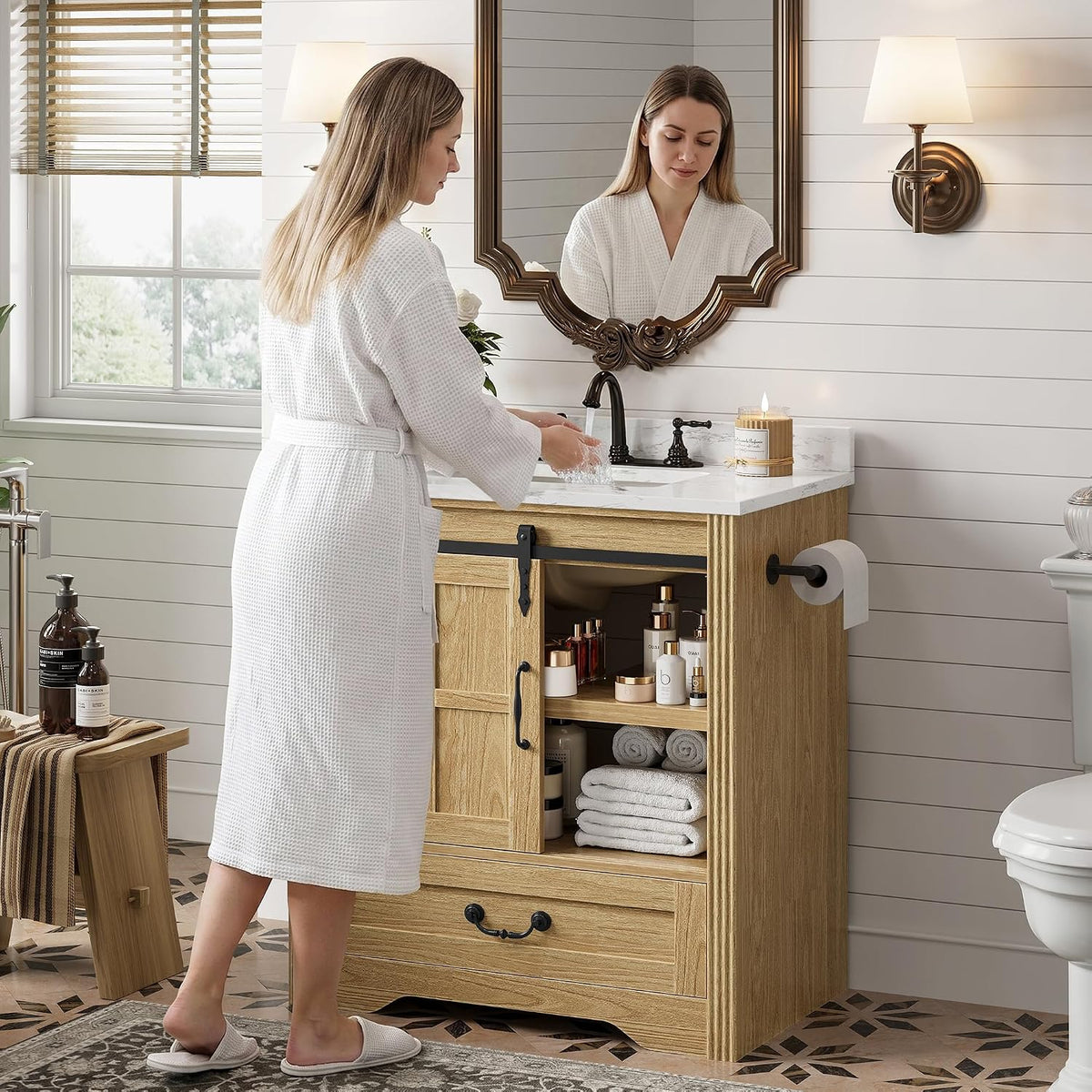 IRONCK Bathroom Vanity with Sink 30", Vanity Cabinet with Water Baffle