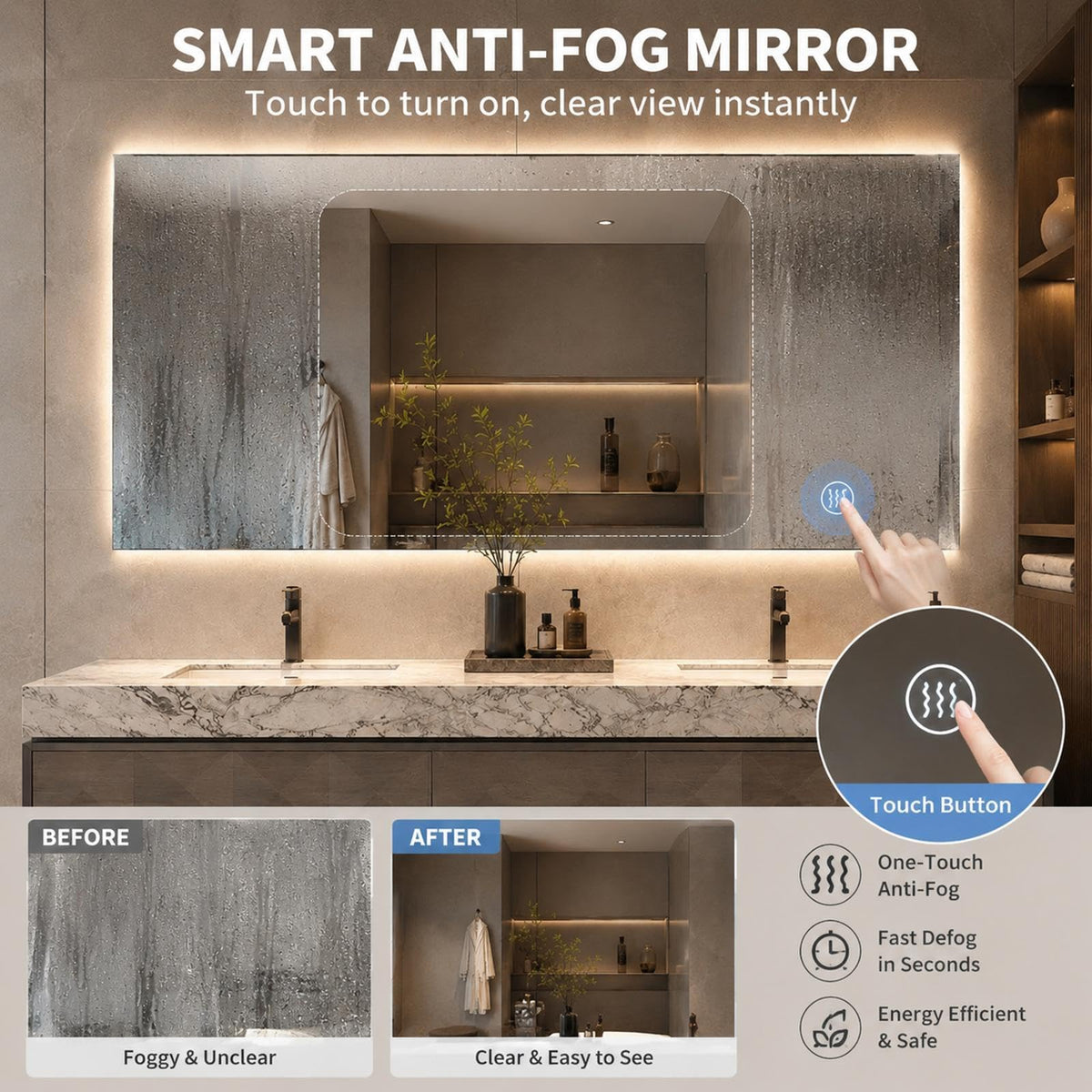 52 IN Freestanding Double Bathroom Vanity with Sinks & LED Backlit Mirror