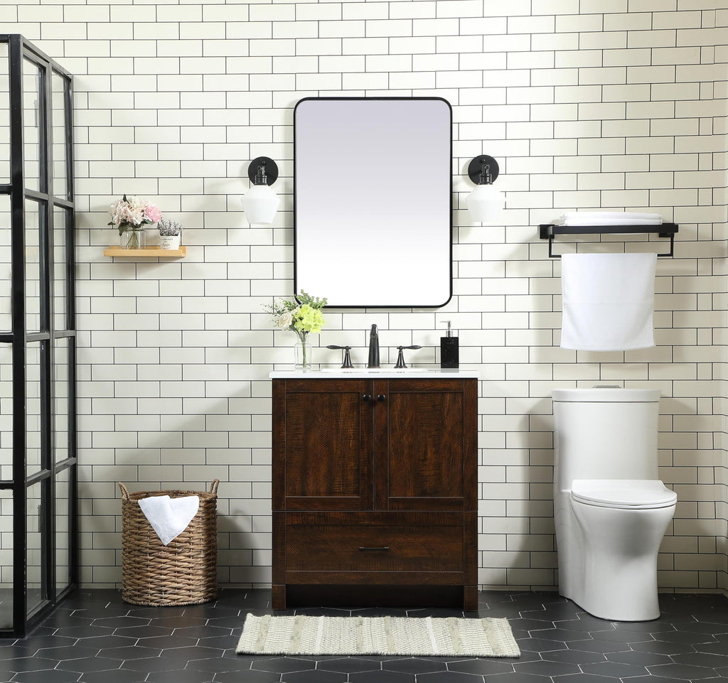 18" Pre-Assembled Bathroom Vanity with Sink, Engineered Wood, Ivory White Engineered Marble Countertop Included, Single Oval Porcelain Sink, 1 Soft-Close Drawers, Expresso