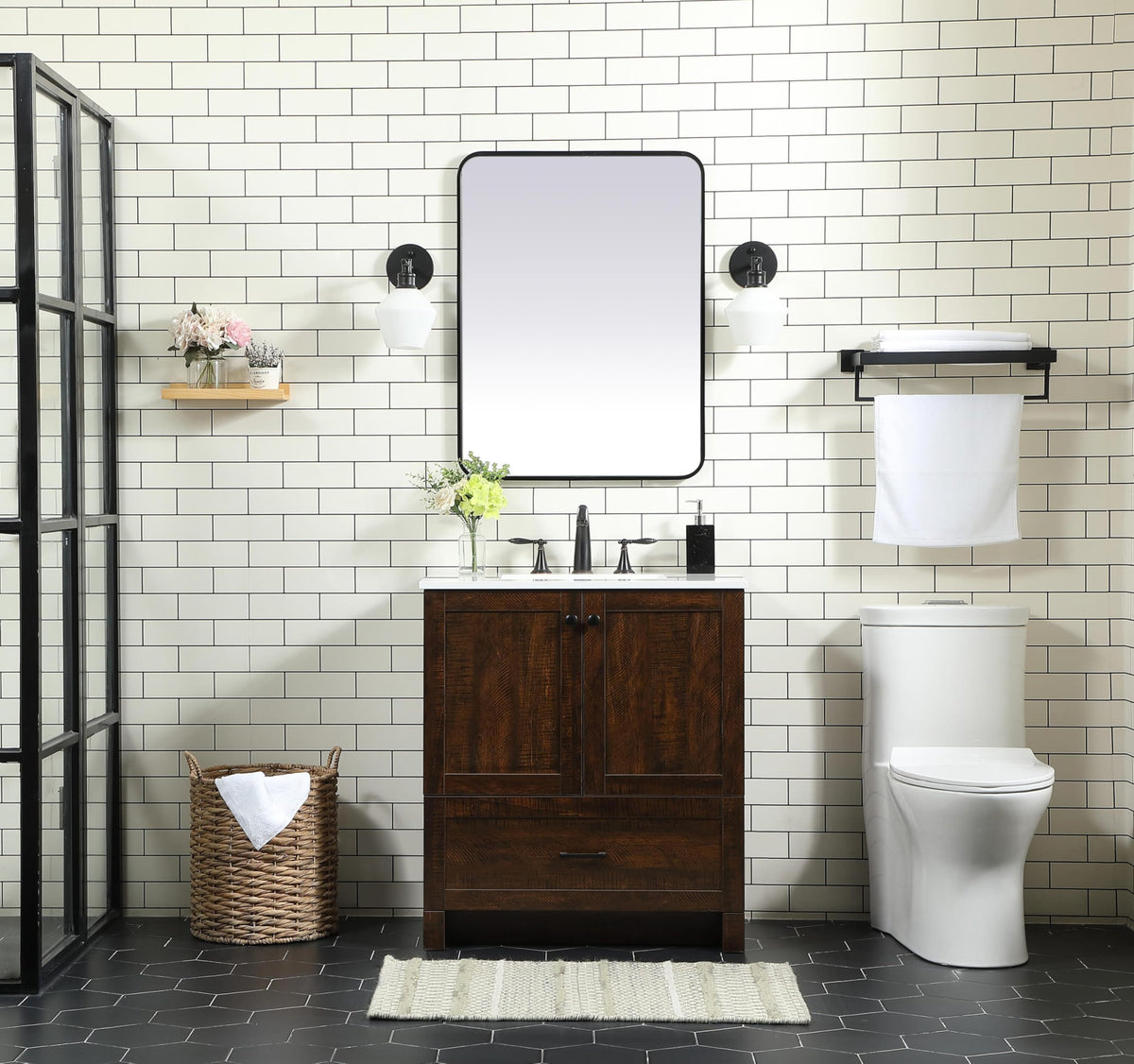 18" Pre-Assembled Bathroom Vanity with Sink, Engineered Wood, Ivory White Engineered Marble Countertop Included, Single Oval Porcelain Sink, 1 Soft-Close Drawers, Expresso
