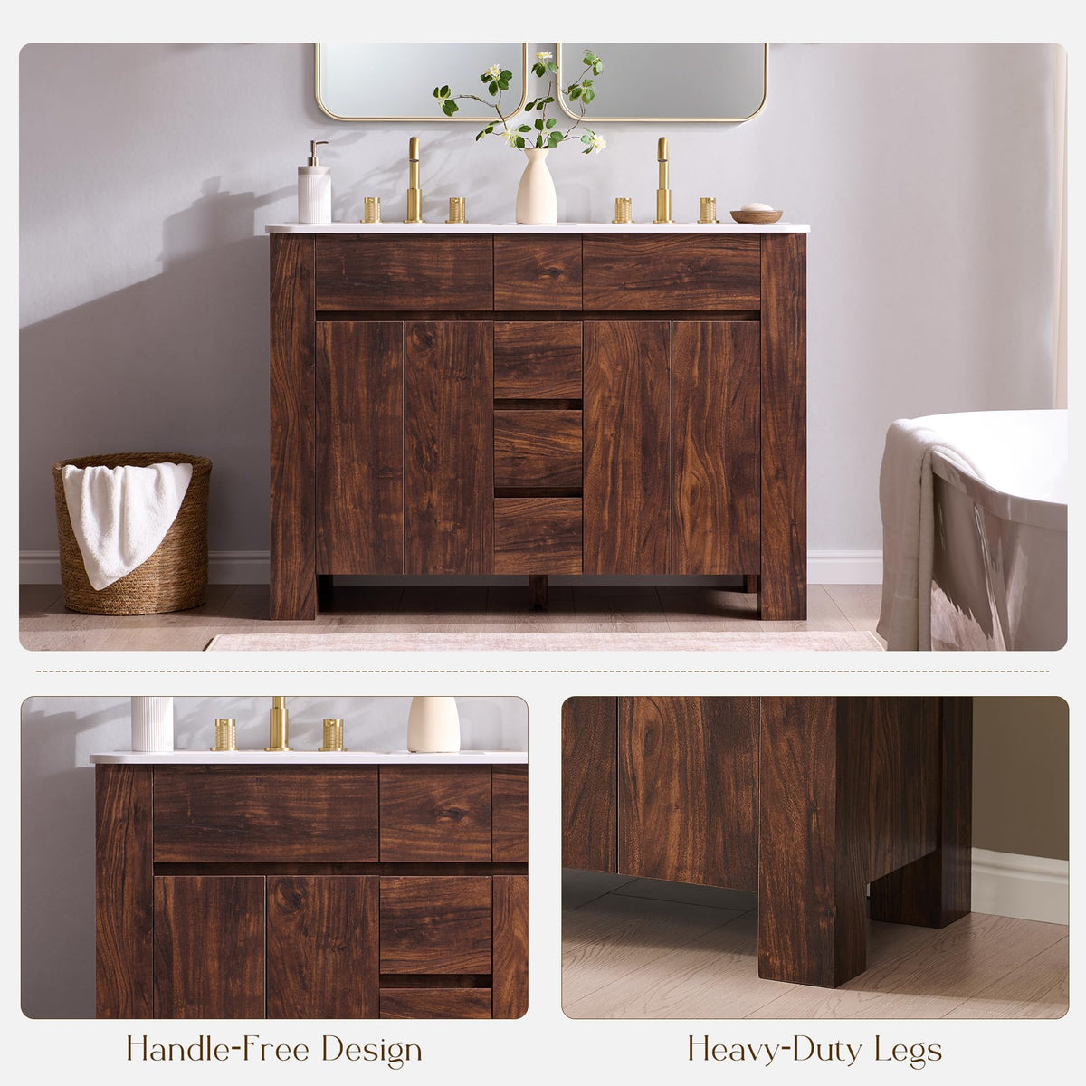 T4TREAM 47.6 Inch Modern Bathroom Vanity with Double Sink, Natural Oak