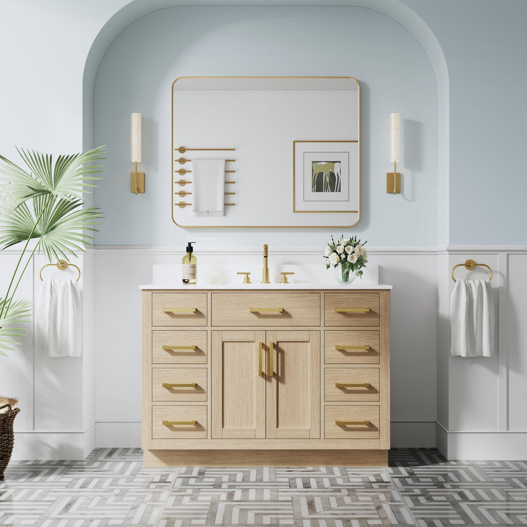 WELLFOR 36-Inch Bathroom Vanity with Sink W/ 2 Doors & 4 Drawers & 1 Flip Drawer,Navy Blue Vanity W/Matte Black Handles