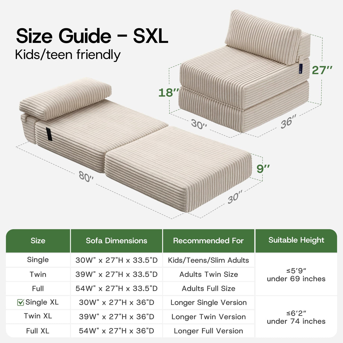 Folding Sofa Bed Convertible 4 in 1 Sleeper Chair Gray Single