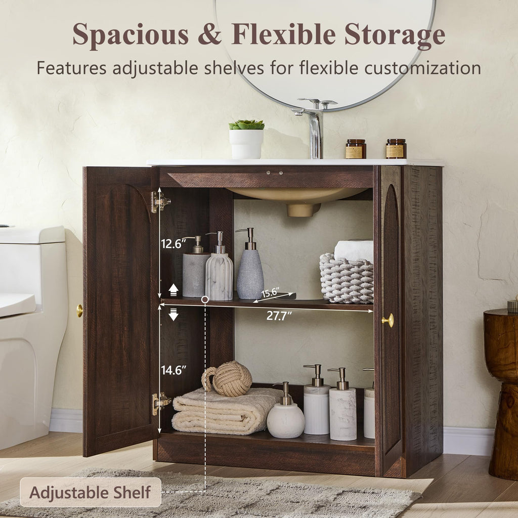 IFGET 30 Inch Bathroom Vanity with Sink, Arched Fluted Design, Natural Oak