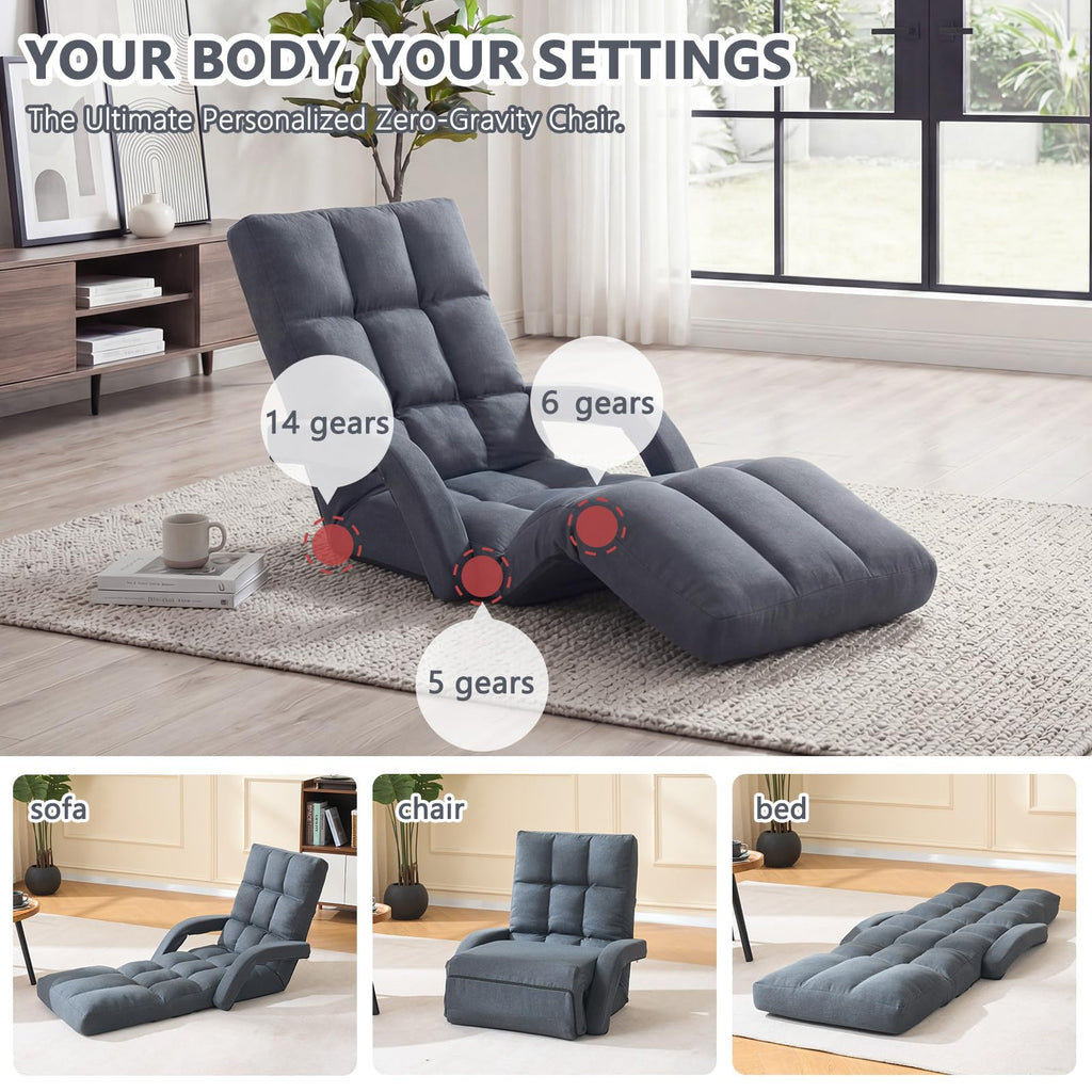 Adjustable Floor Gaming Chair with Footrest, 14-Position Backrest