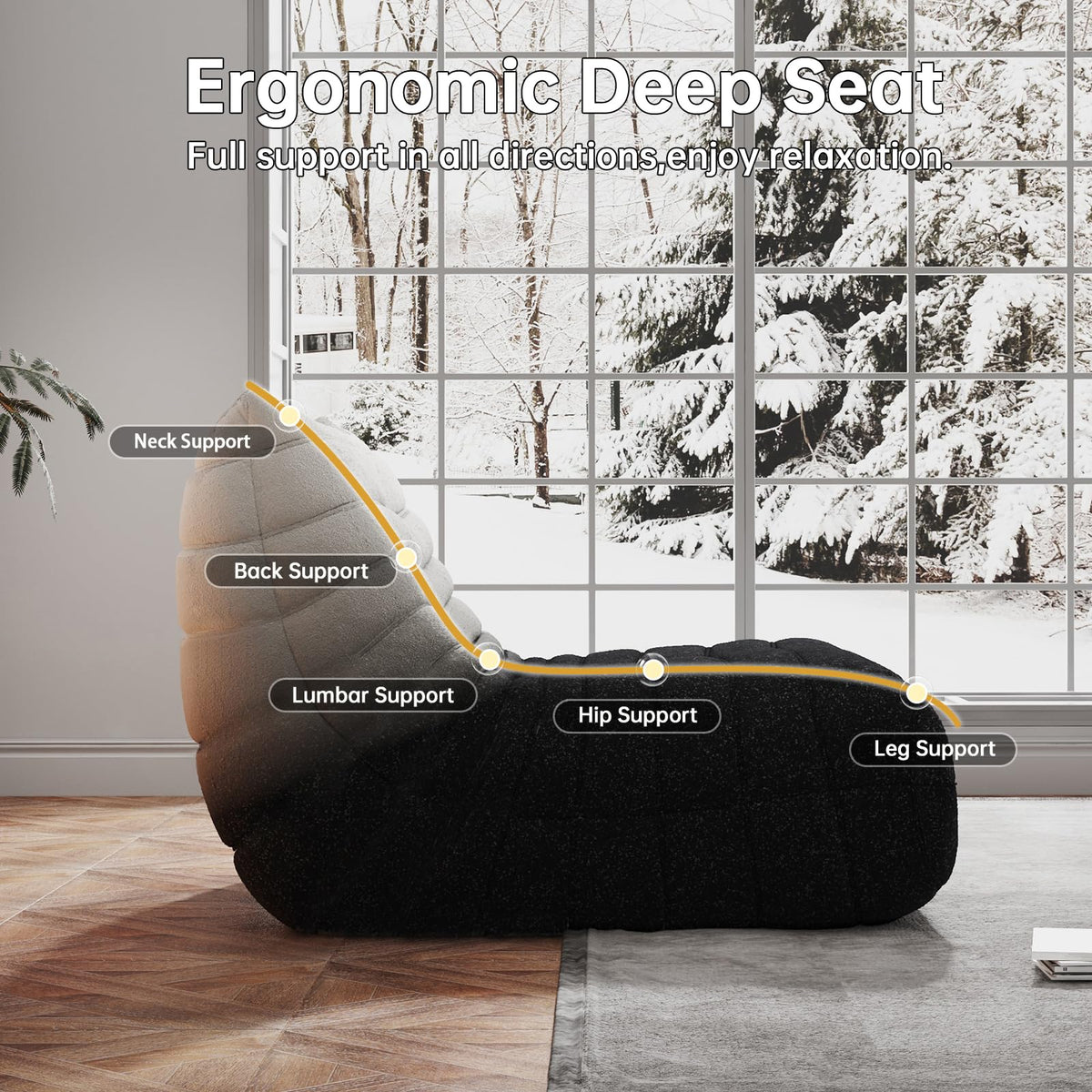 WHGBJA Giant Bean Bag Chair for Adults, Comfy Beanbag with Memory Foam