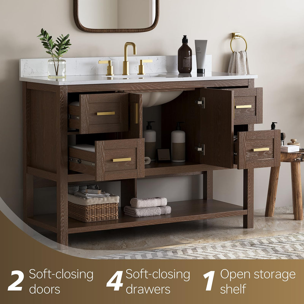 42 Inch Bathroom Vanity with Sink, Fully-Assembled, Walnut
