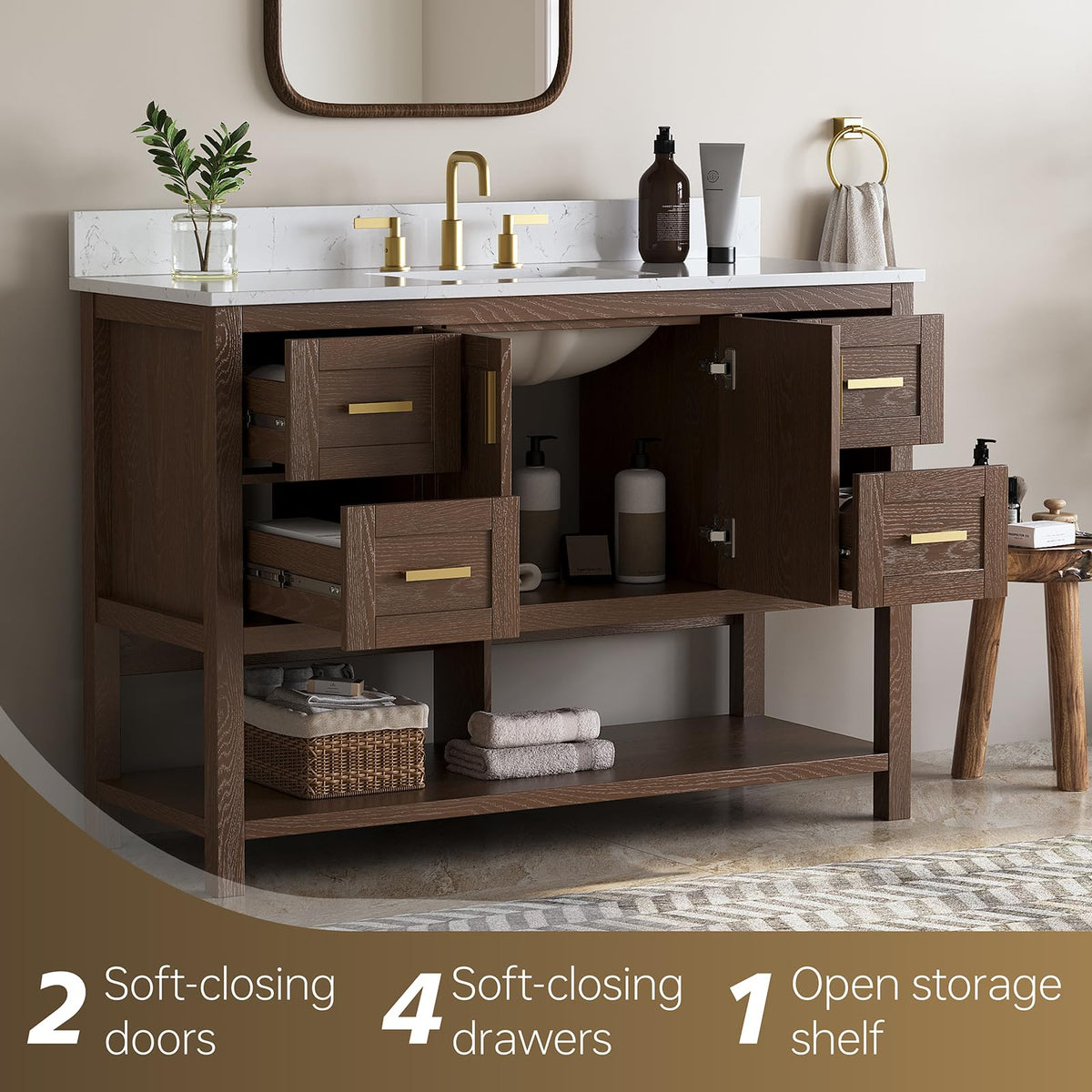 42 Inch Bathroom Vanity with Sink, Fully-Assembled, Walnut