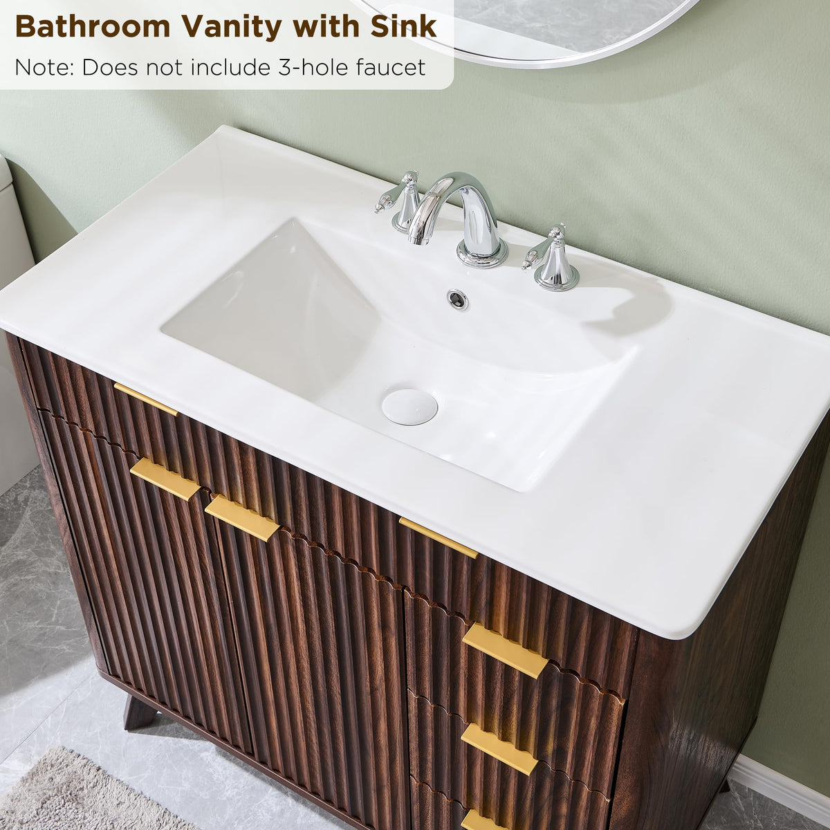 T4TREAM 60" Fluted Bathroom Vanity with Resin Sink Combo, Natural Oak