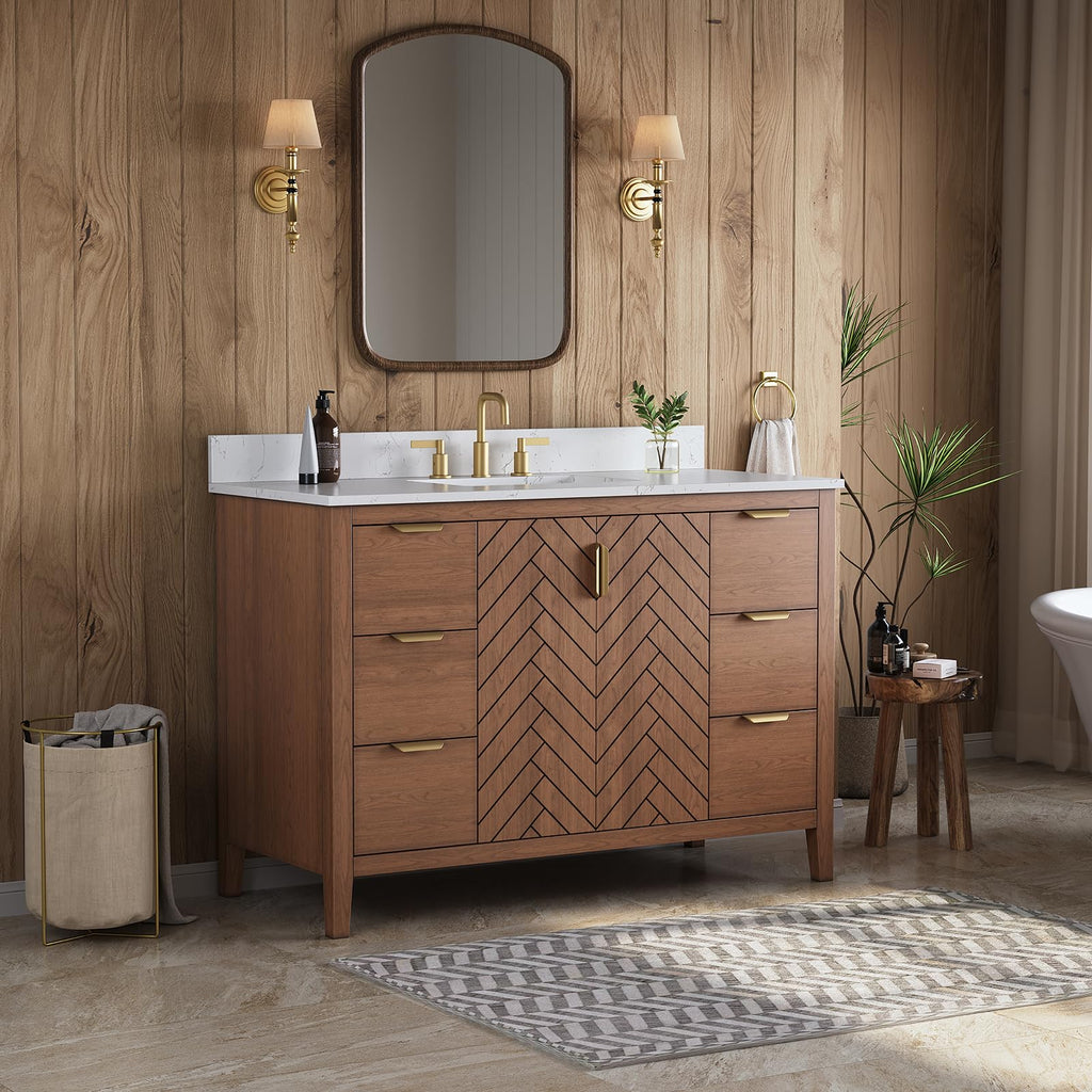 42 Inch Bathroom Vanity with Sink, Pre Assembled, White