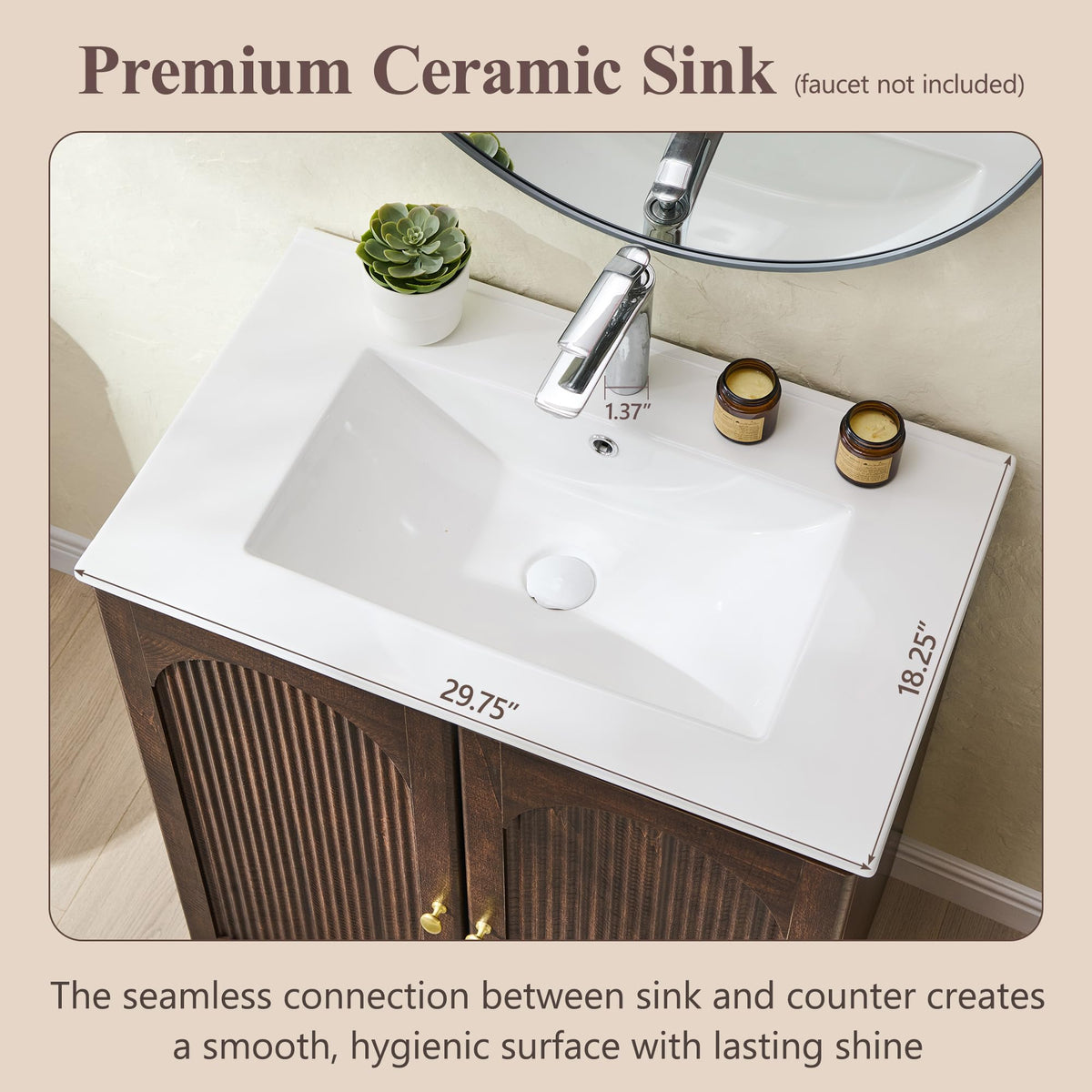 IFGET 30 Inch Bathroom Vanity with Sink, Arched Fluted Design, Natural Oak