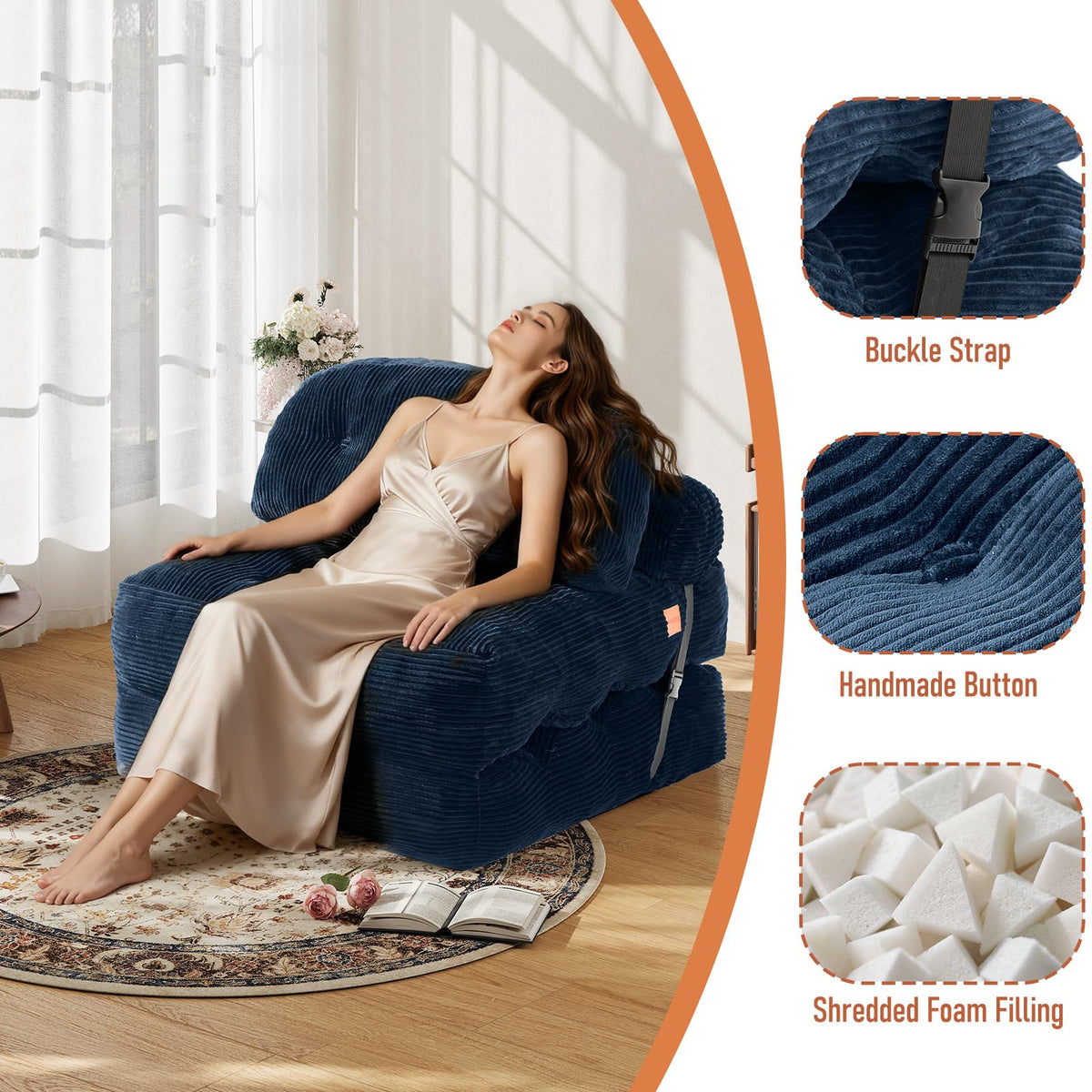Folding Sofa Bed, Convertible Sleeper Chair with Back Support and Pillow