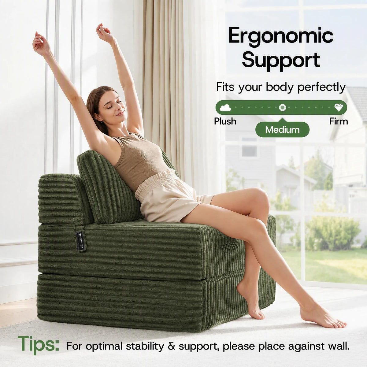 Folding Sofa Bed Convertible 4 in 1 Sleeper Chair Gray Single
