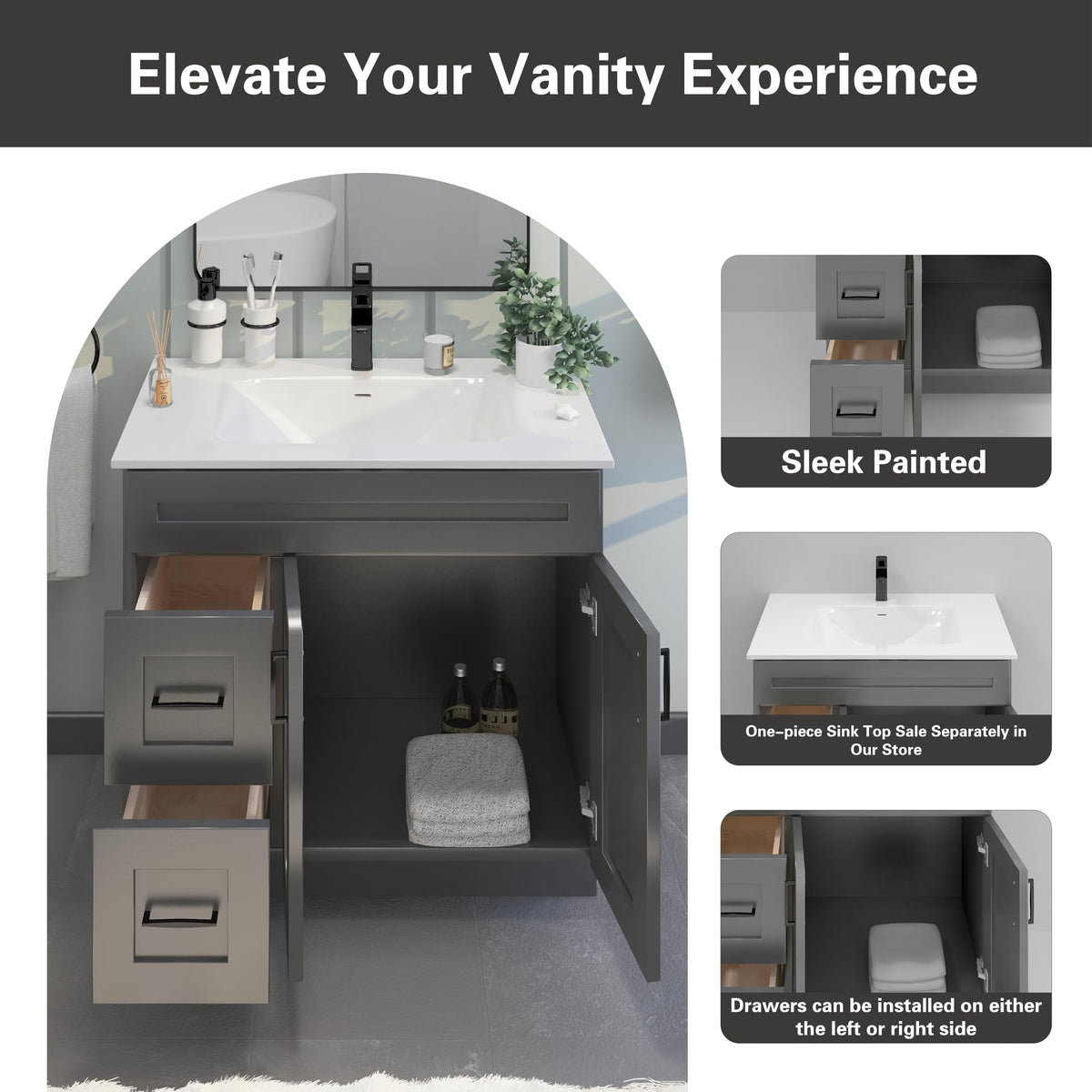 36" Maple Walnut Bathroom Vanity Base â Ready-to-Assemble Sink Cabinet with Drawers, Shaker Style Storage, Base Only, No Top or Sink