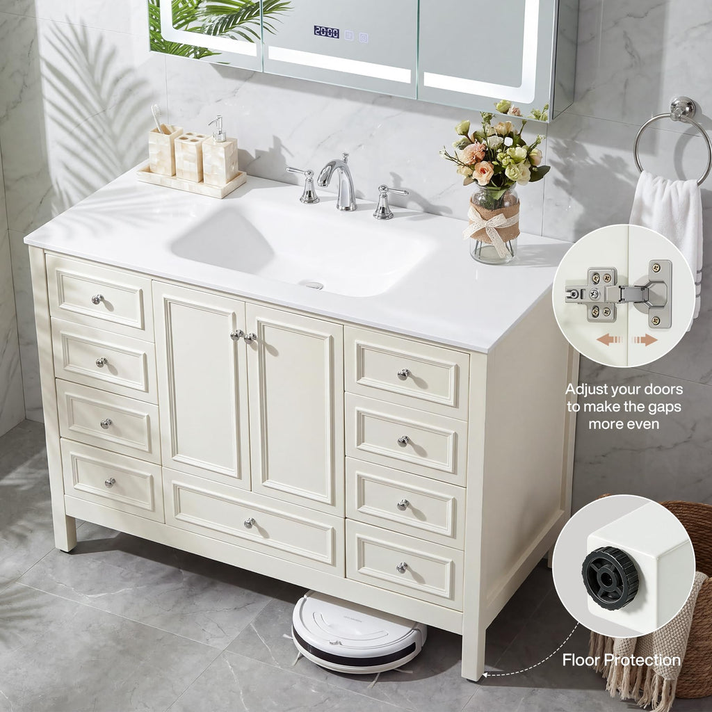 Tribesigns 30" Bathroom Vanity with Sink, Freestanding Bathroom Vanities Cabinet with Ceramic Basin Combo, Bathroom Sink Cabinet with 2 Doors and 1 Drawer, Solid Wooden Frame (Navy Blue, 30 INCH)