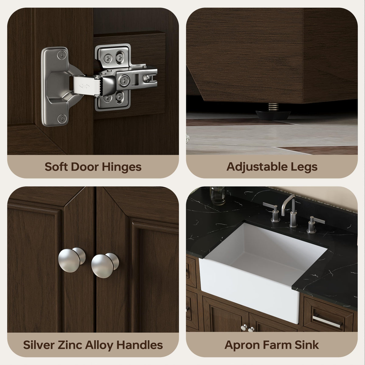 60 Inch Bathroom Vanity with Double Sink Combo, Greige