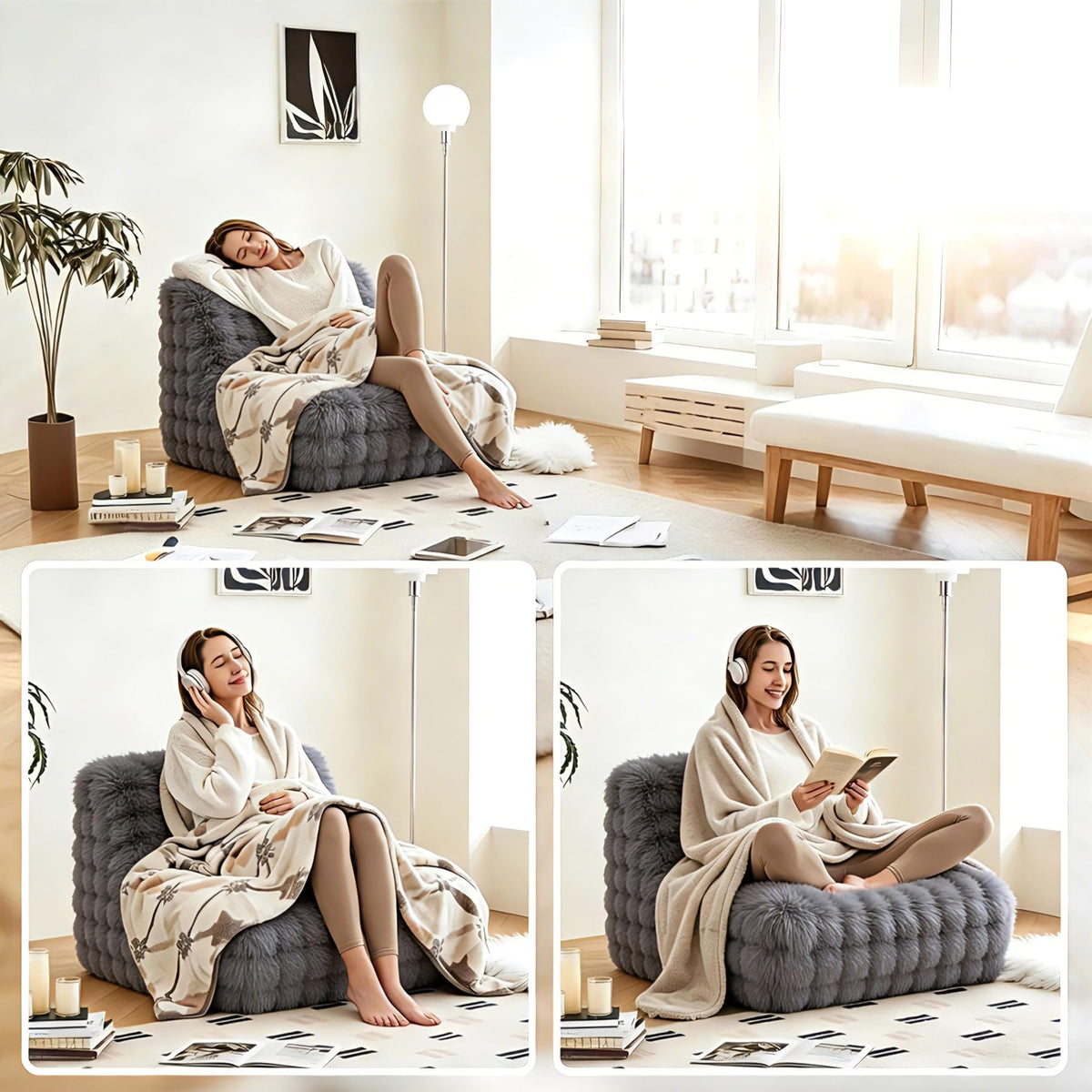 Memory Foam Bean Bag Chair, Gray