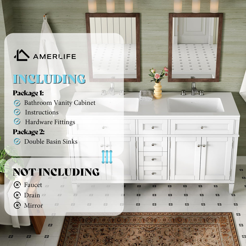 AMERLIFE 60â³ Bathroom Vanity with Sink Combo & 3 Storage Drawers