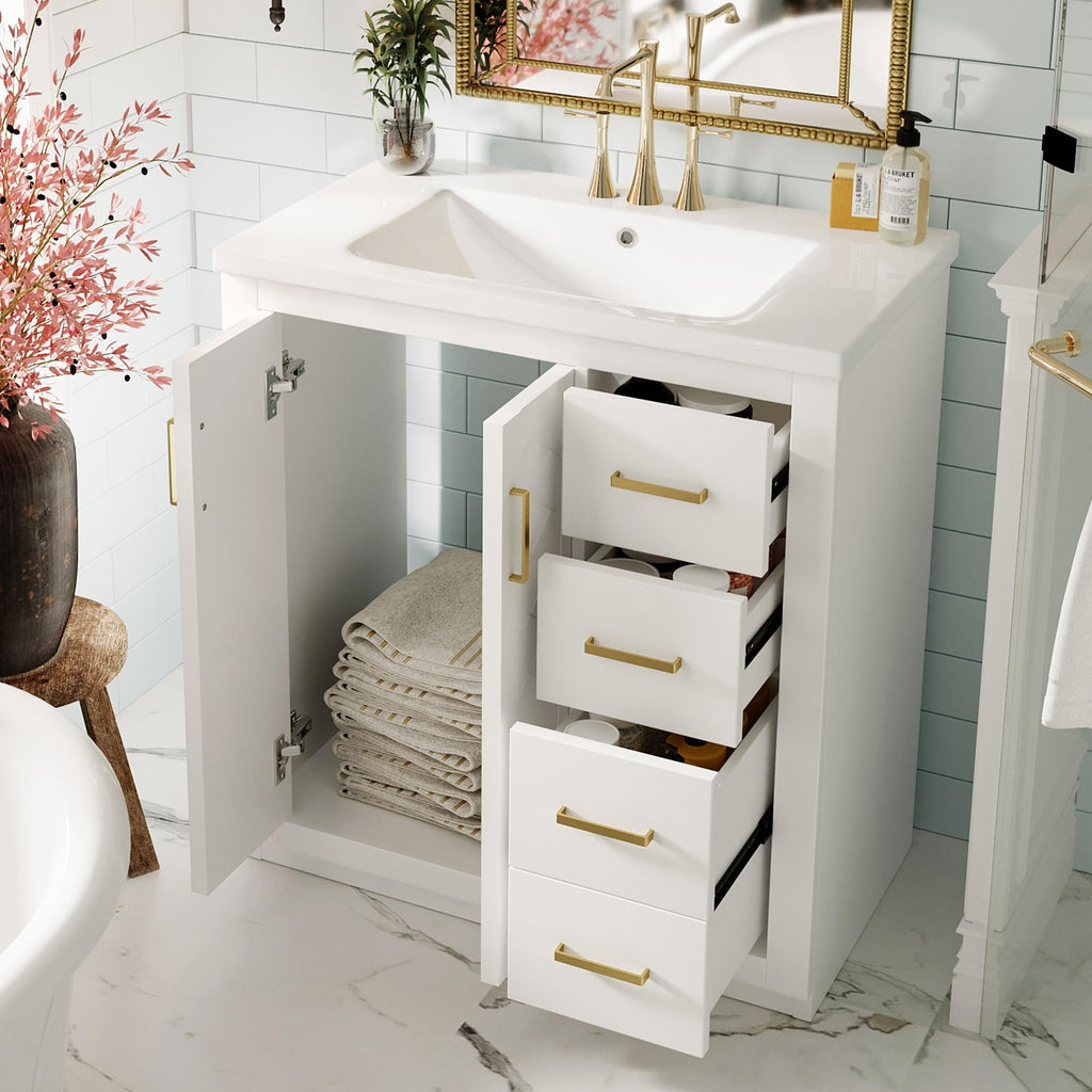 30 Inch Green Bathroom Vanity with Sink & Gold Handles,Light Luxury