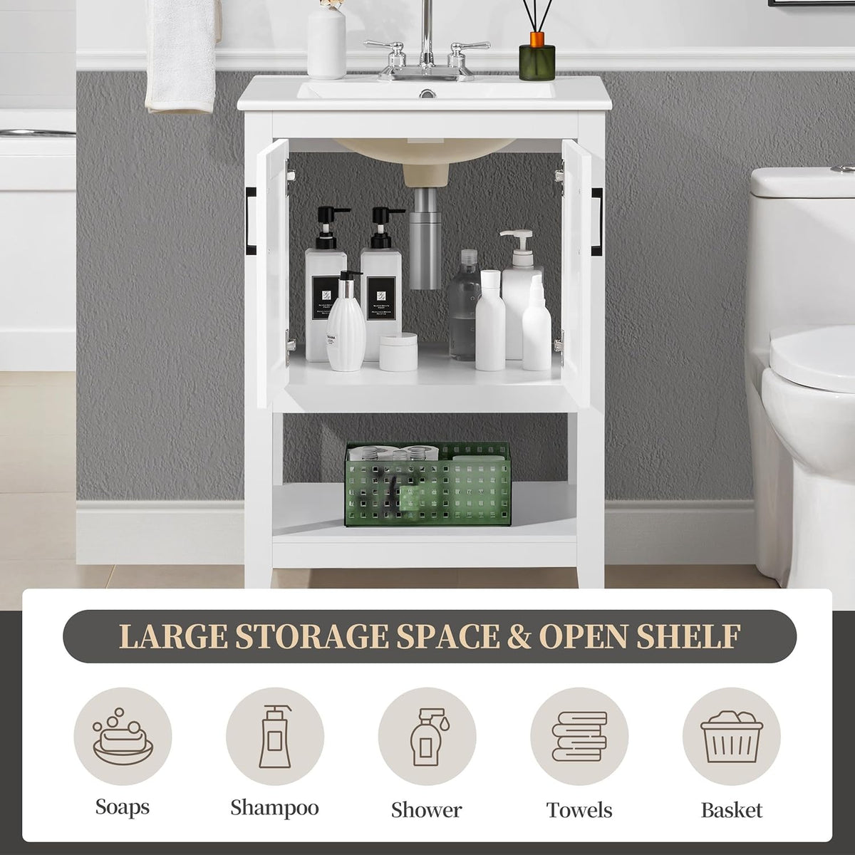 Yaheetech 24 Inch Freestanding Bathroom Vanity with Ceramic Sink, White