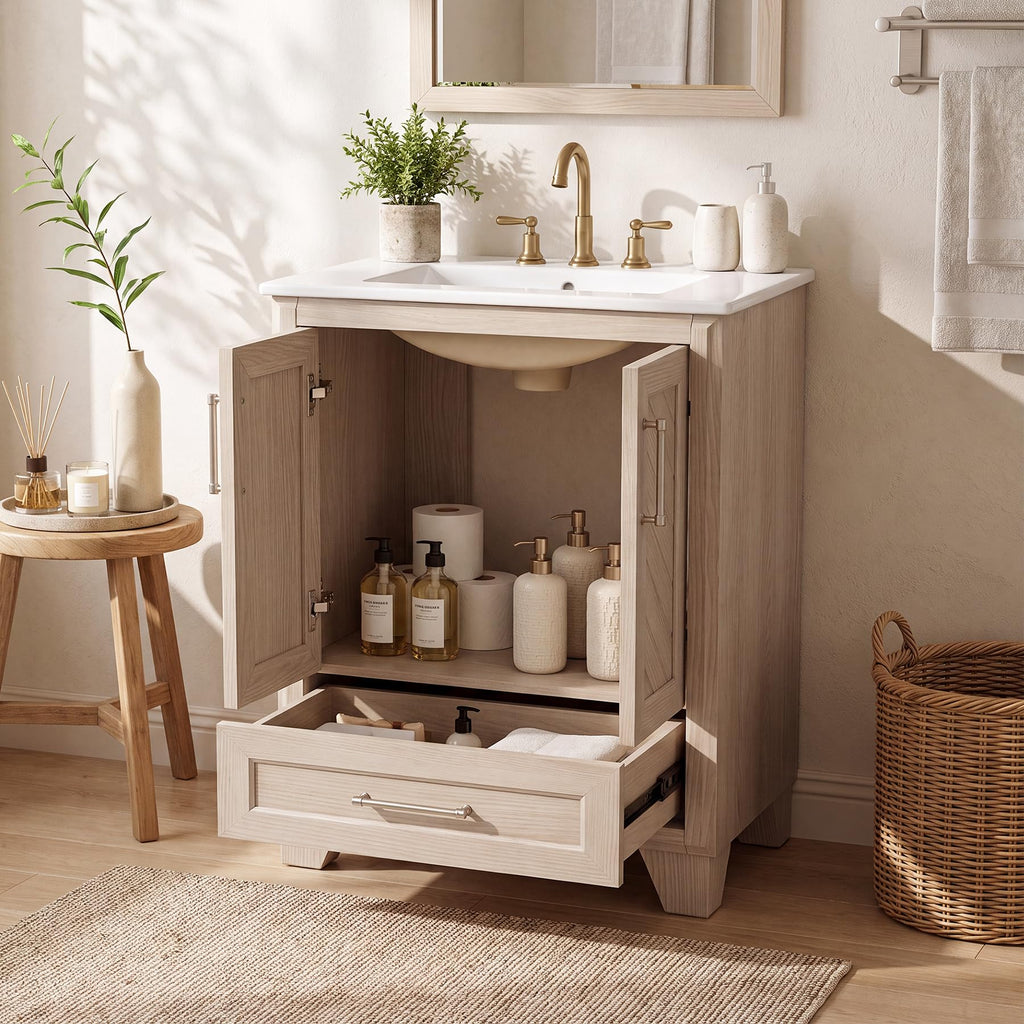 Tribesigns 30 Inch Bathroom Vanity with Sink, Water-Resistant Door, Walnut