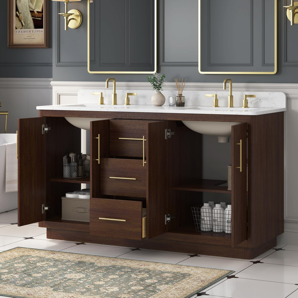 60 Inch Bathroom Vanity with Double Sink Combo, Greige