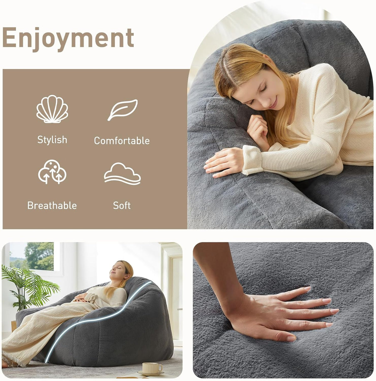 HUGHEAVEN Max Giant Bean Bag Chair, Bean Bag Sofa for Adults & Teens