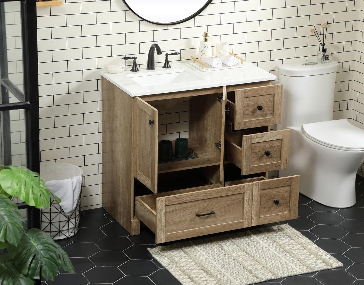18" Pre-Assembled Bathroom Vanity with Sink, Engineered Wood, Ivory White Engineered Marble Countertop Included, Single Oval Porcelain Sink, 1 Soft-Close Drawers, Expresso