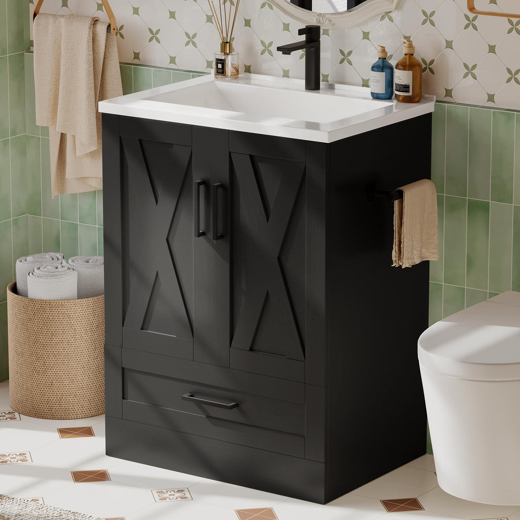 JUMMICO 24" Bathroom Vanity with Sink, Bathroom Storage Cabinet, White