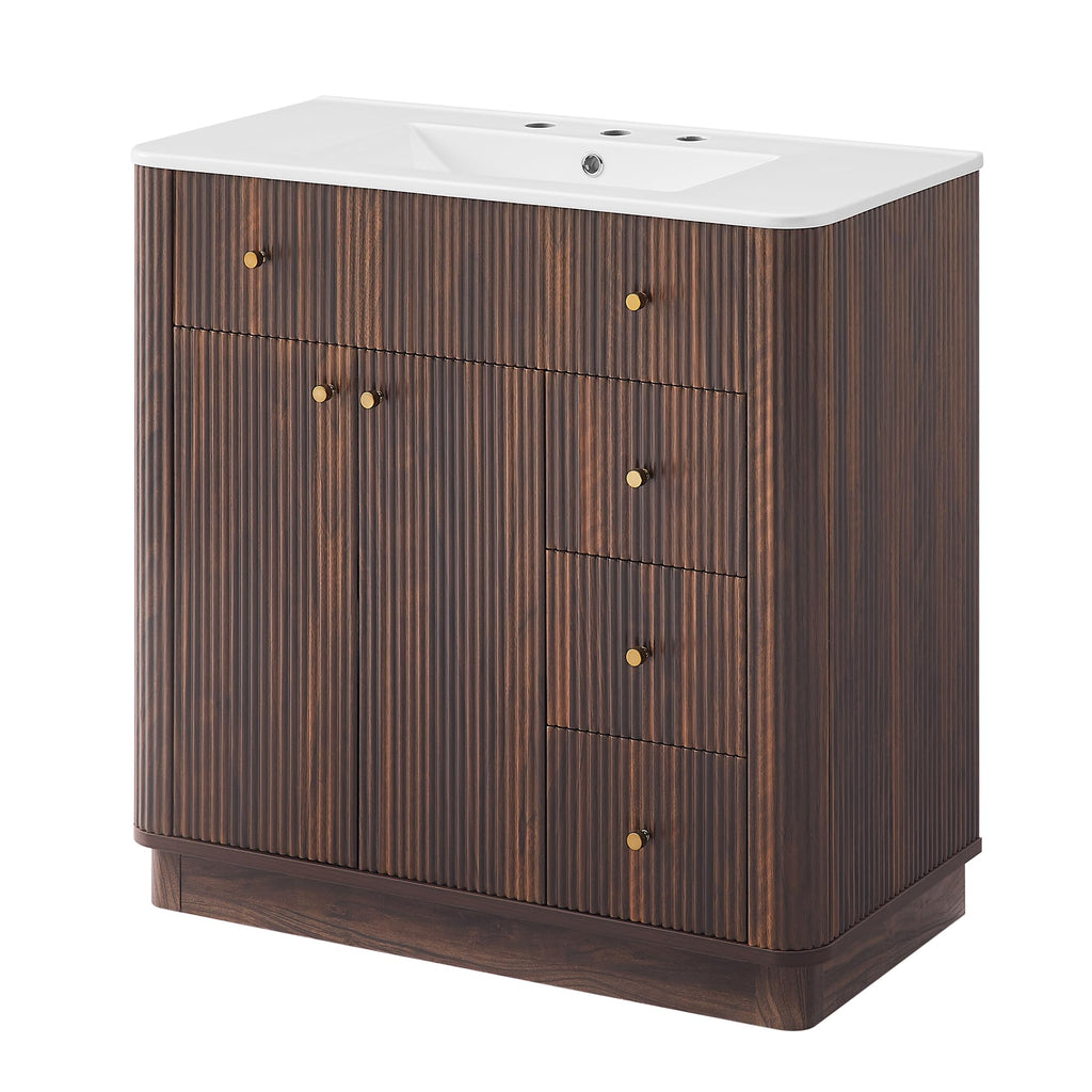 T4TREAM 36" Fluted Bathroom Vanity with Single Sink, Natural Oak