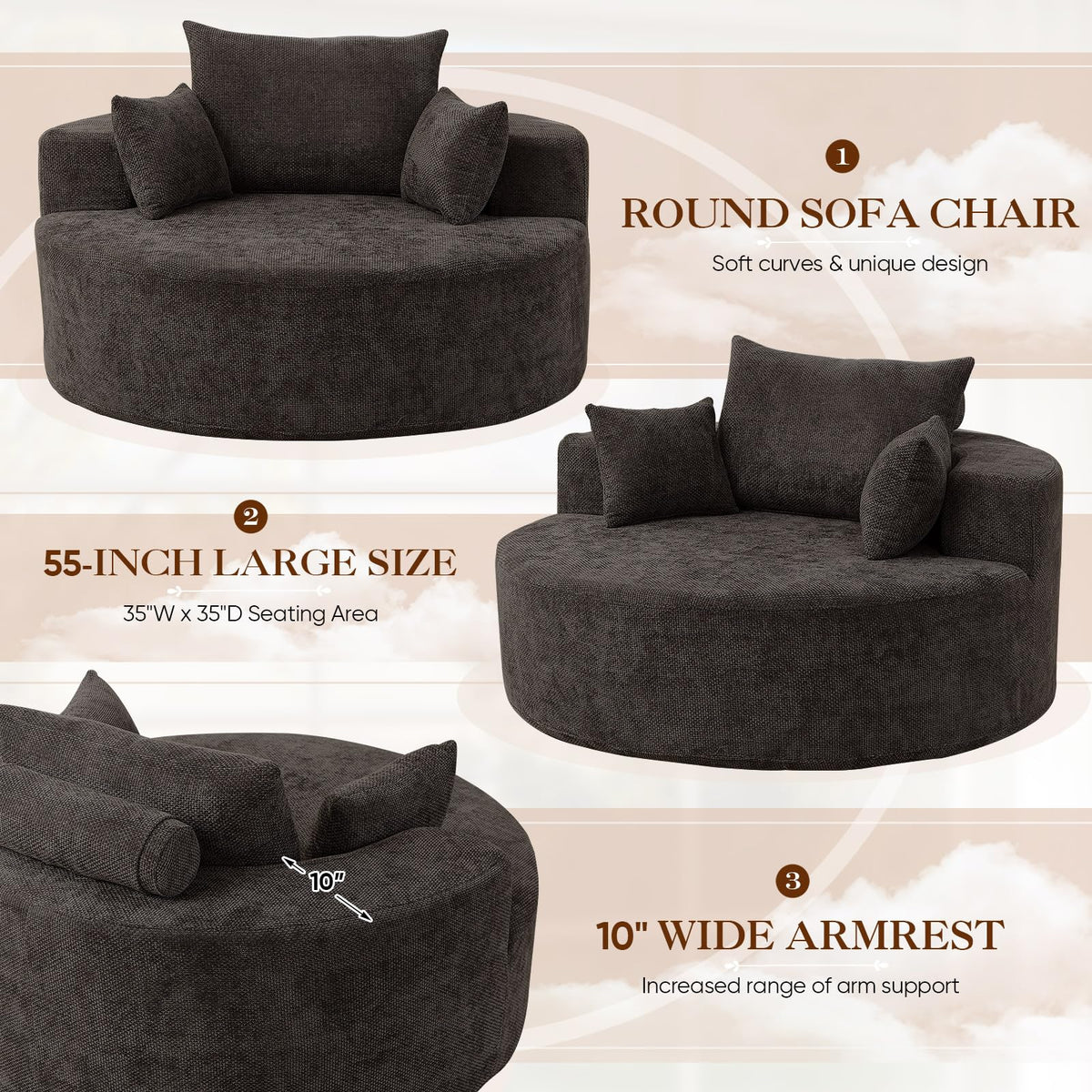 Oversized Round Chaise Longue Chair Indoor, Modern 55-inch Upholstered Corduroy Deep Seat Circle Single Cloud Lounge Floor Sofa Chair for Living Room, Bedroom Apartment, Beige