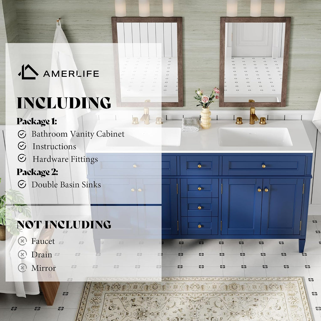 AMERLIFE 60â³ Bathroom Vanity with Sink Combo & 3 Storage Drawers