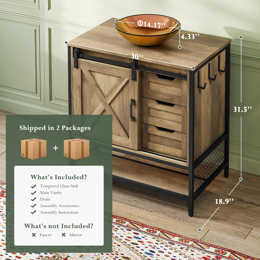 Concho 47'' Farmhouse Bathroom Vanity with Vessel Sink Rustic Brown