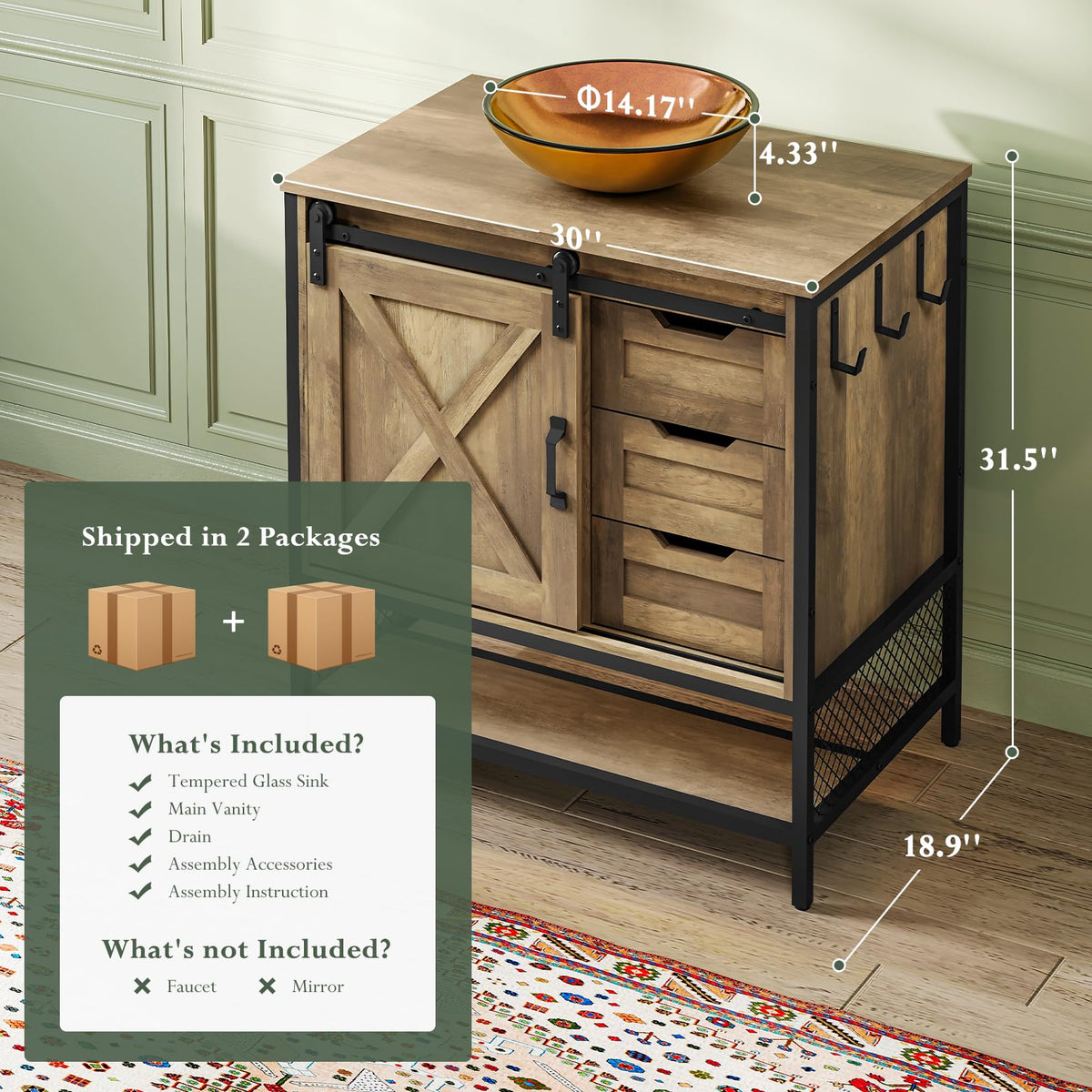 Concho 47'' Farmhouse Bathroom Vanity with Vessel Sink Rustic Brown