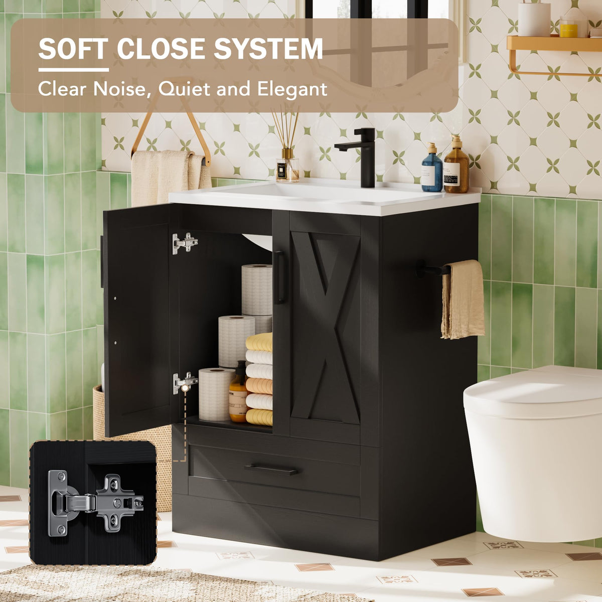 JUMMICO 24" Bathroom Vanity with Sink, Bathroom Storage Cabinet, White
