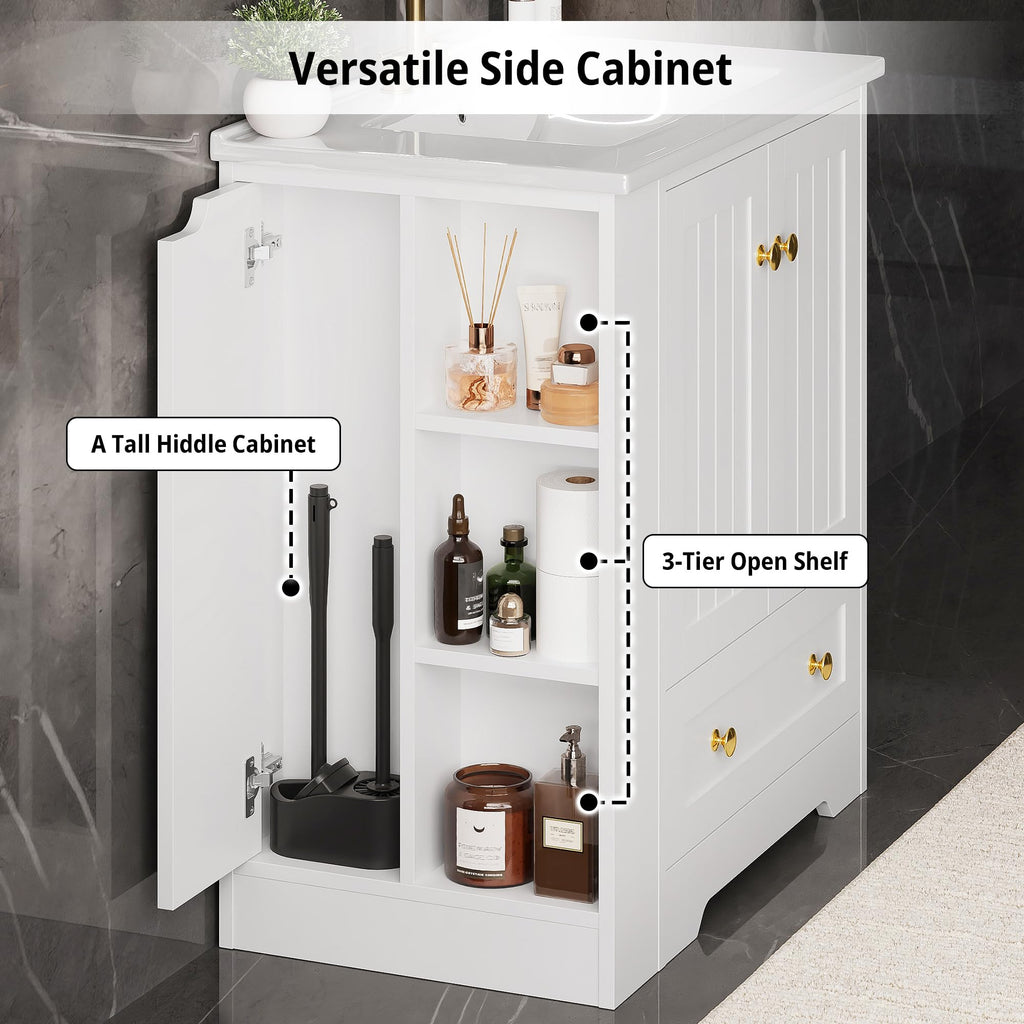 IRONCK Bathroom Vanity with Ceramic Sink, 30" Bathroom Cabinet, Black