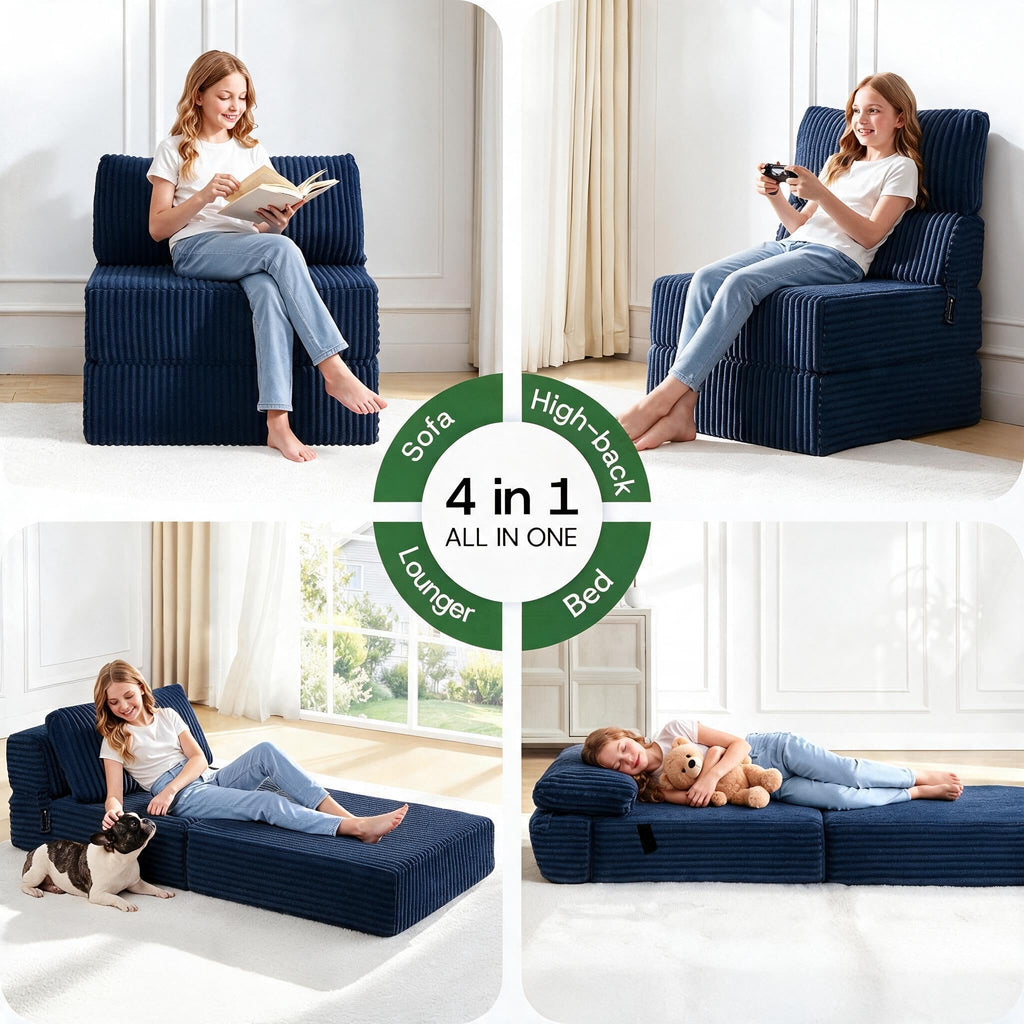 Folding Sofa Bed Convertible 4 in 1 Sleeper Chair Gray Single