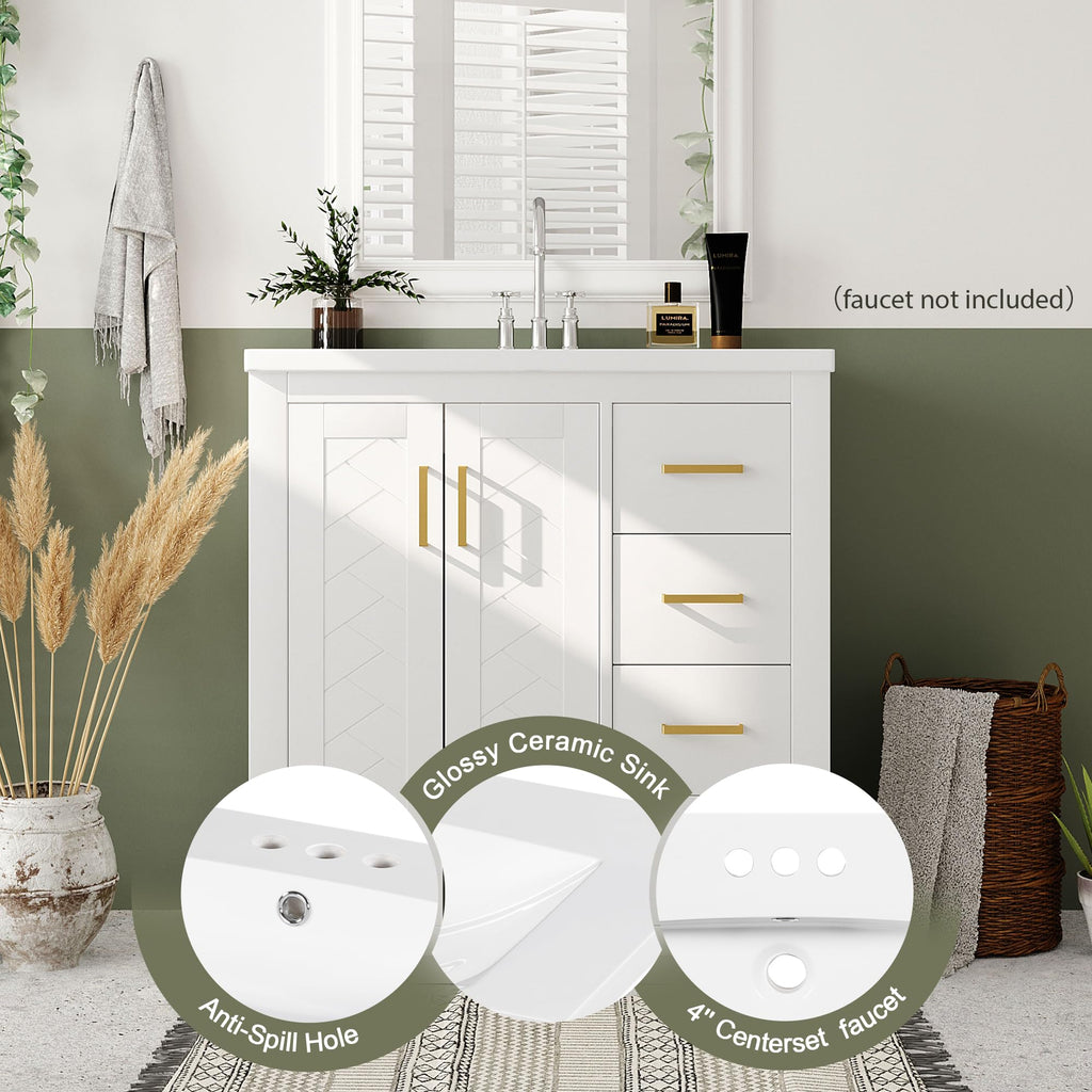 30 Inch Green Bathroom Vanity with Sink & Gold Handles,Light Luxury