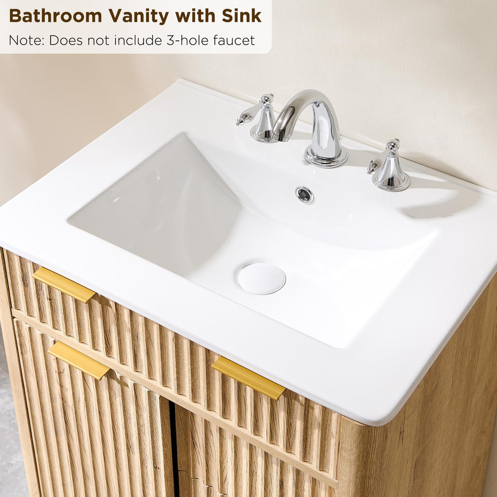 T4TREAM 60" Fluted Bathroom Vanity with Resin Sink Combo, Natural Oak
