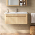 ModernMate 30 Inch Floating Bathroom Vanity with Ceramic Sink Combo, Solid Wood Curved Frame, Fluted Modern Wall Mounted Single Cabinet, Smart Storage, Soft-Close Drawer, Easy Assembly, Oak