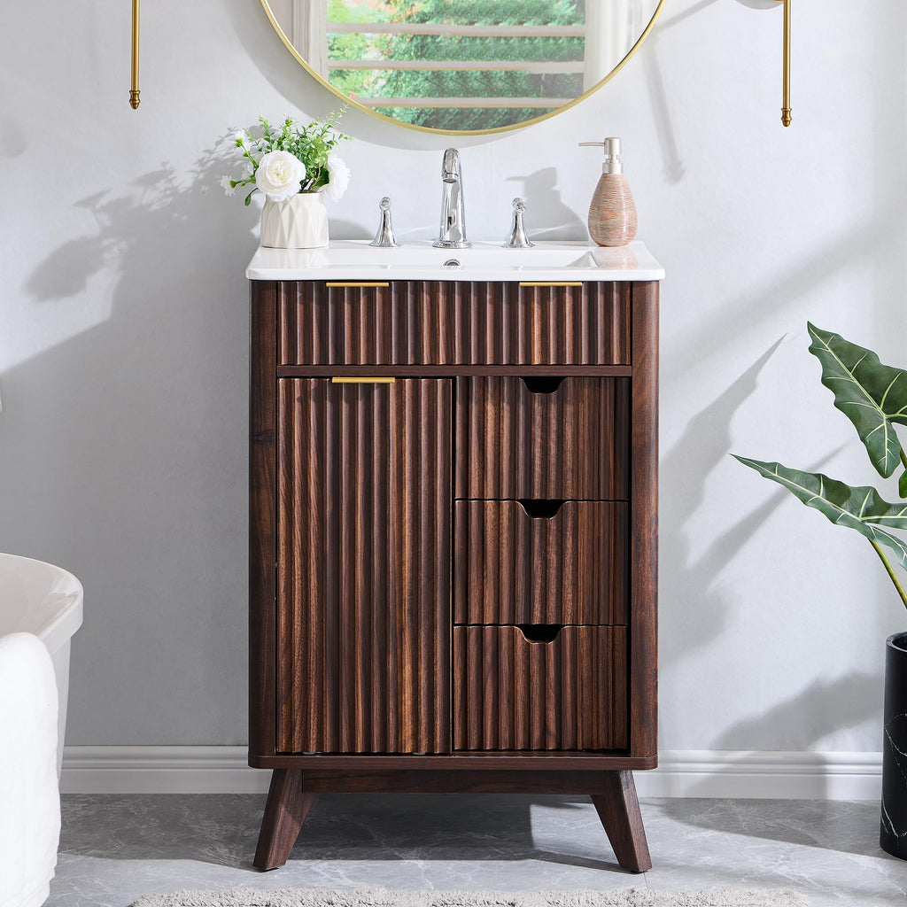 T4TREAM 60" Fluted Bathroom Vanity with Resin Sink Combo, Natural Oak