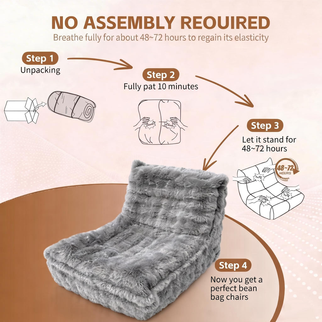 Memory Foam Bean Bag Chairs with Filler Faux (Dark Grey)