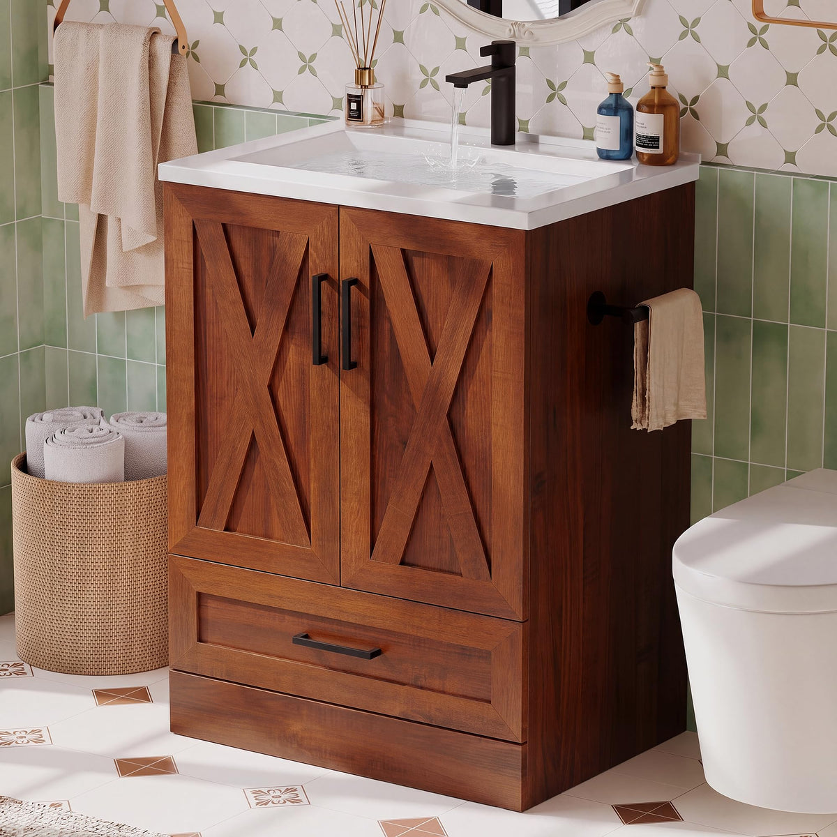 JUMMICO 24" Bathroom Vanity with Sink, Bathroom Storage Cabinet, White