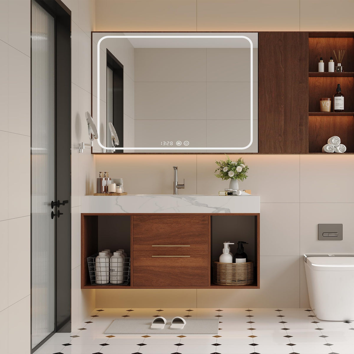 Glintee 40" Floating Bathroom Vanity & Sintered Stone Top, Black