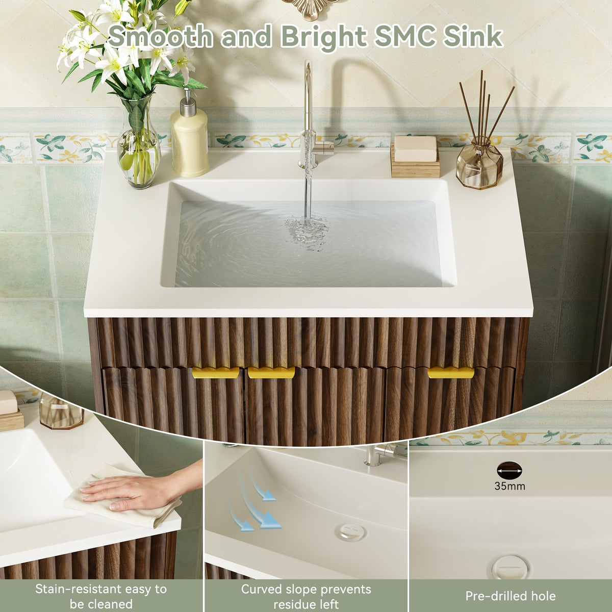 36" Bathroom Vanity with Sink Modern Oak