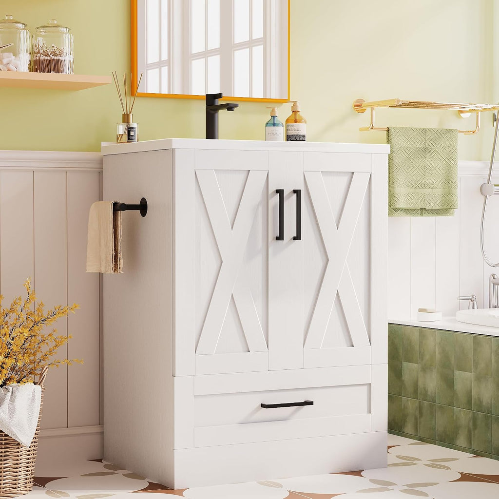 JUMMICO 24" Bathroom Vanity with Sink, Bathroom Storage Cabinet, White