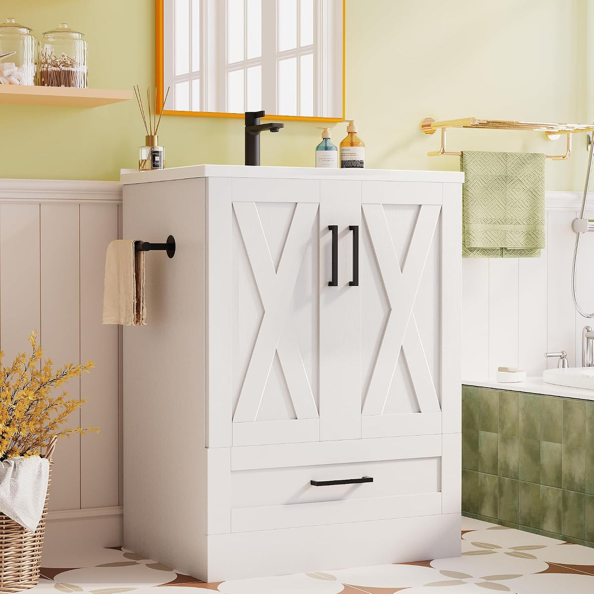 JUMMICO 24" Bathroom Vanity with Sink, Bathroom Storage Cabinet, White