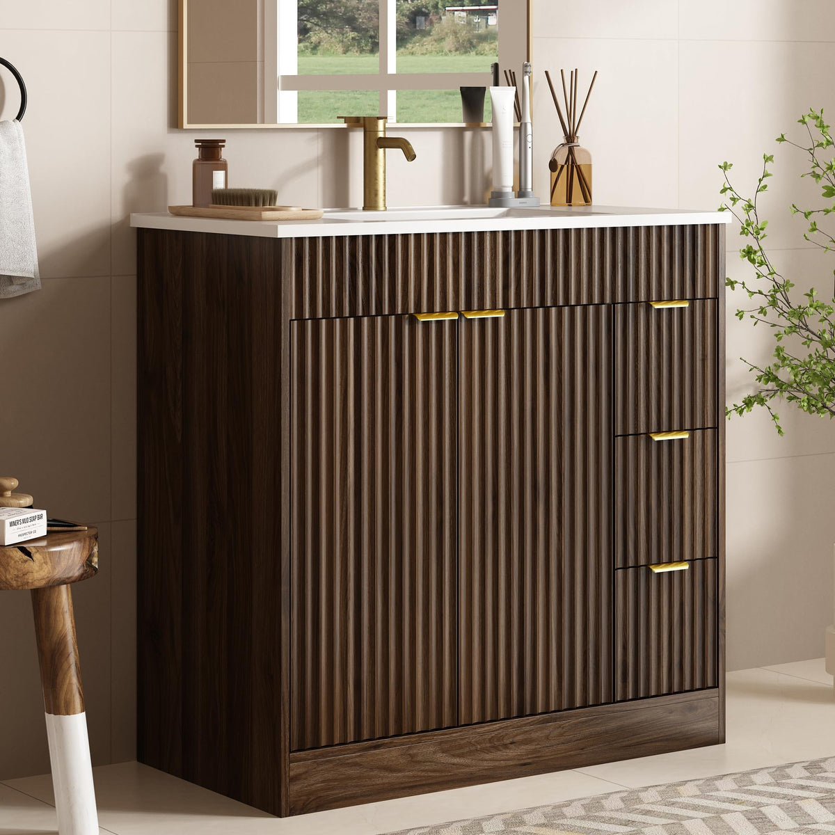 36" Bathroom Vanity with Sink Modern Oak