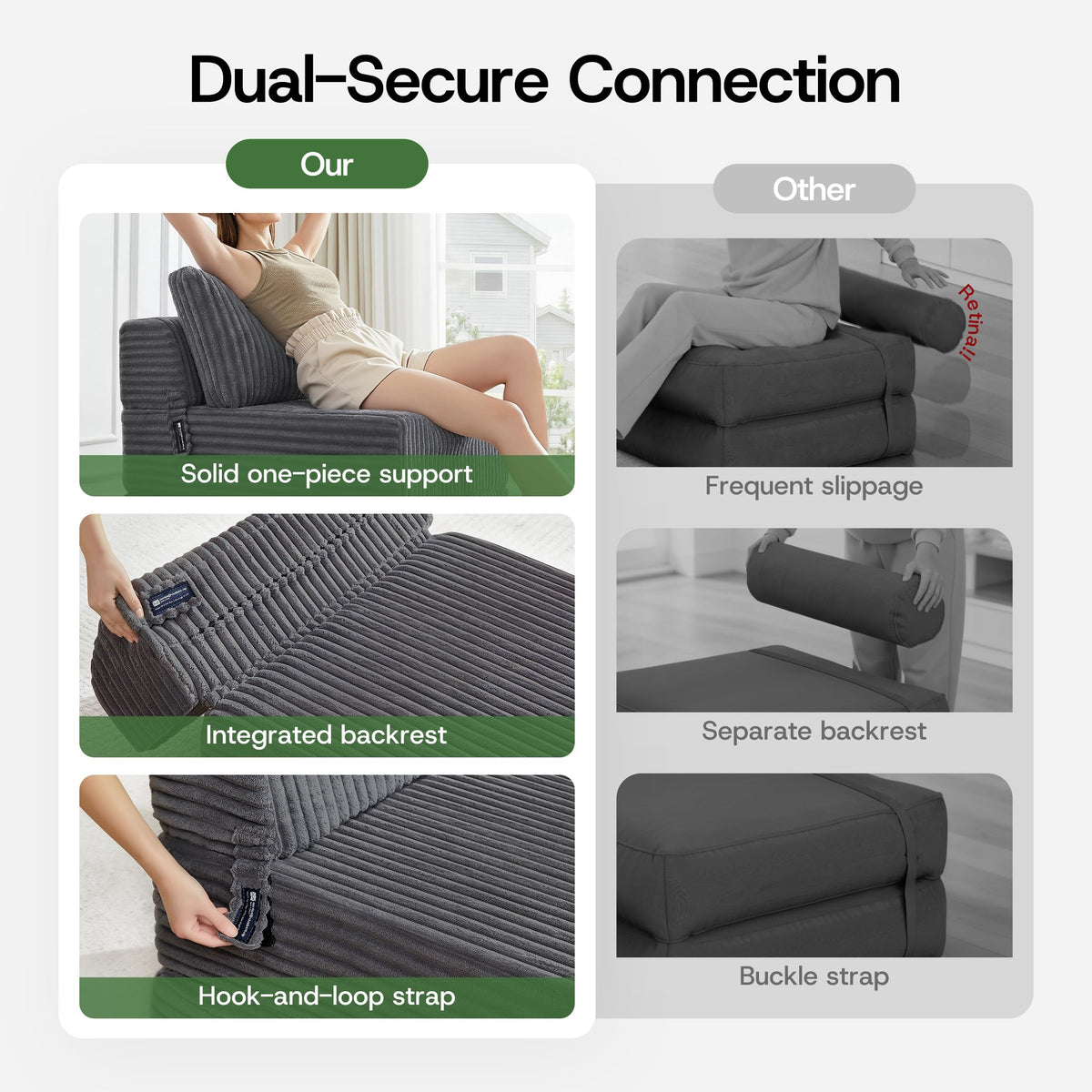 Folding Sofa Bed Convertible 4 in 1 Sleeper Chair Gray Single