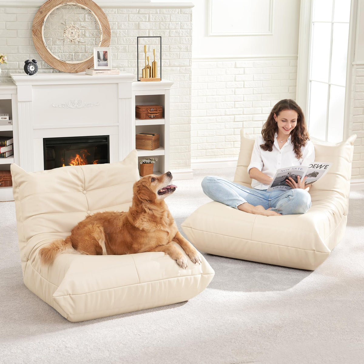 Hobestluk Bean Bag Chair Adult Leather Togo Chair Memory Foam Living Room